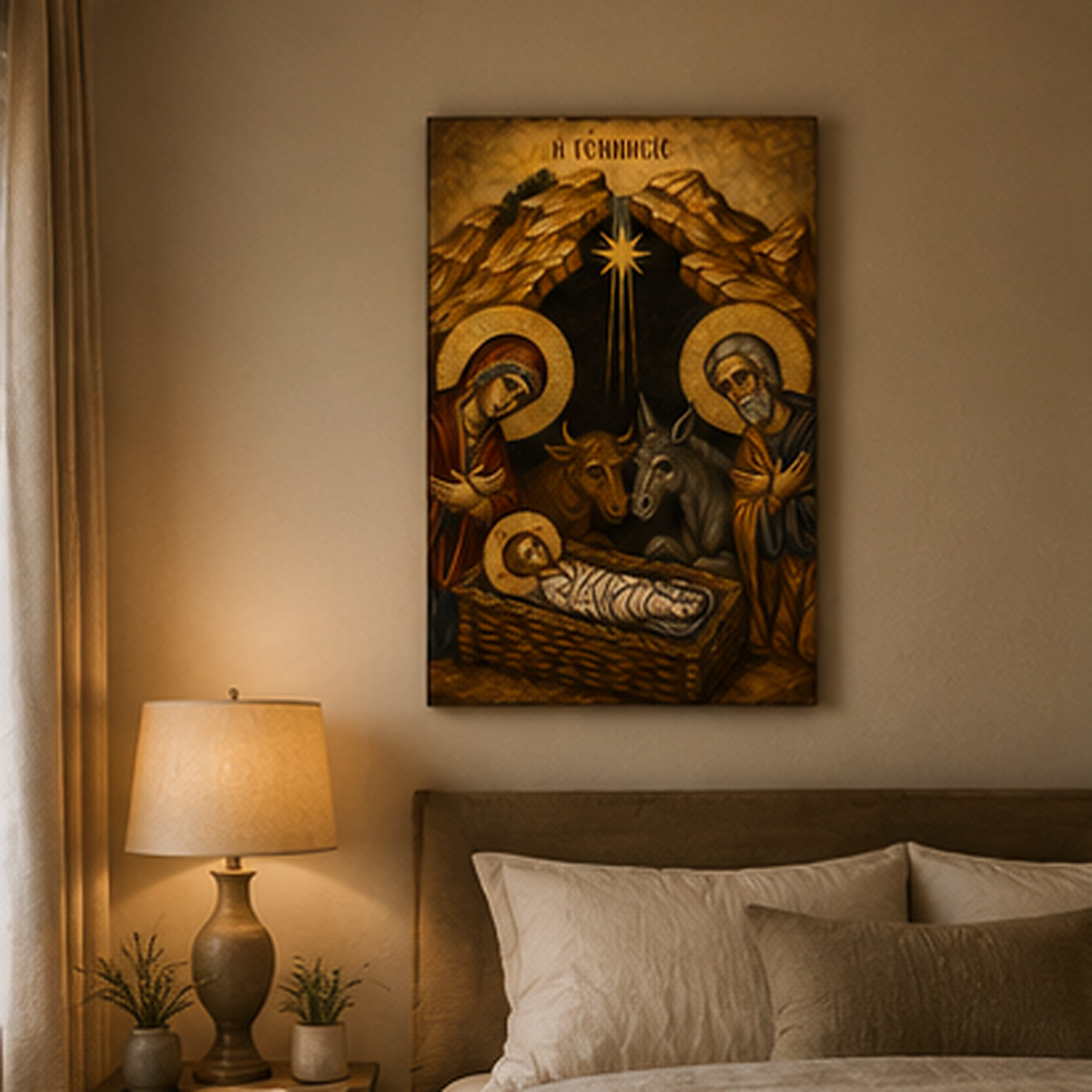 Nativity of Jesus Canvas Print, Holy Family at Bethlehem, Catholic Christmas Home Decor