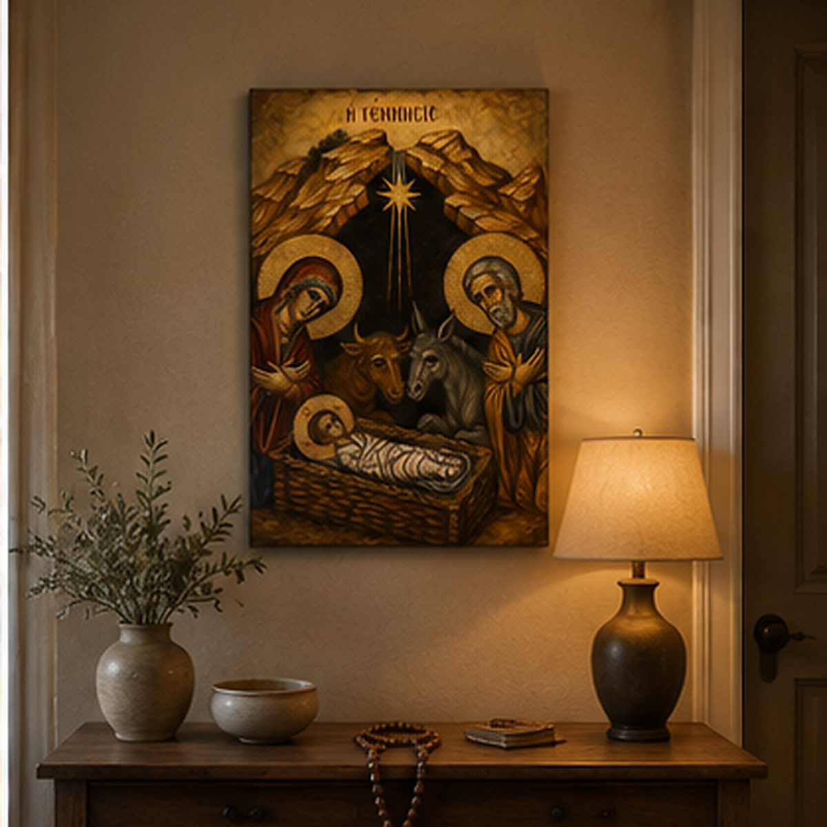 Nativity of Jesus Canvas Print, Holy Family at Bethlehem, Catholic Christmas Home Decor