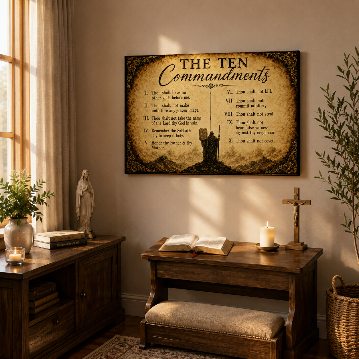 The Ten Commandments Canvas Print - Moses and Mount Sinai Vintage Art