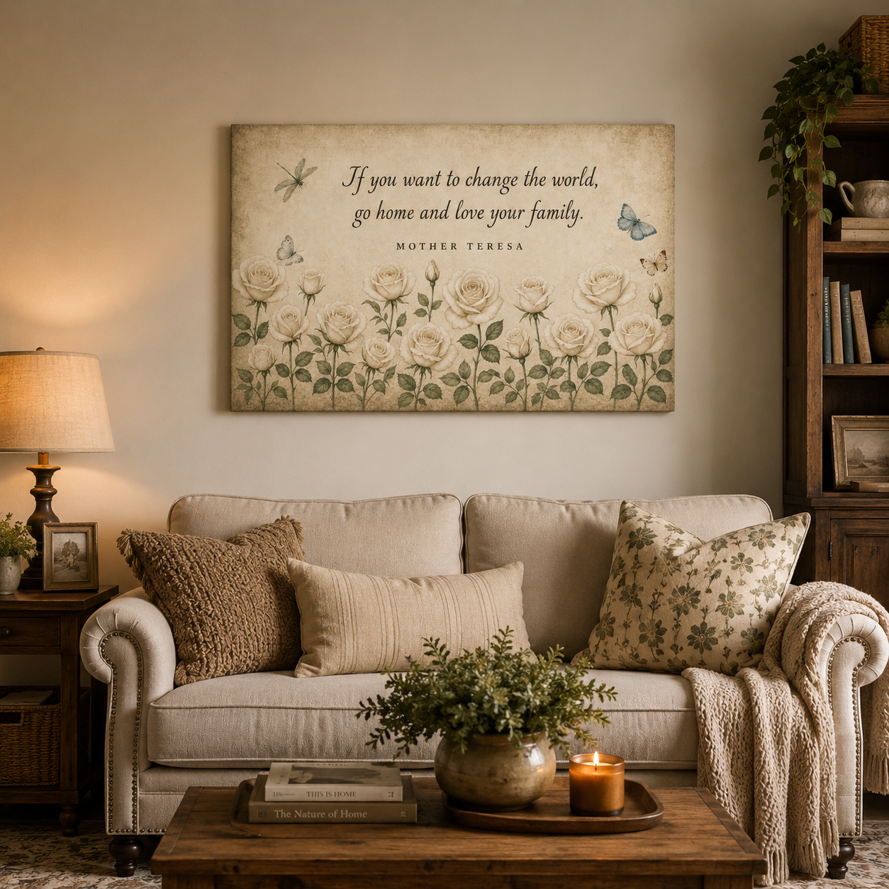 Mother Teresa Family Quote Canvas Print - White Roses Farmhouse Art