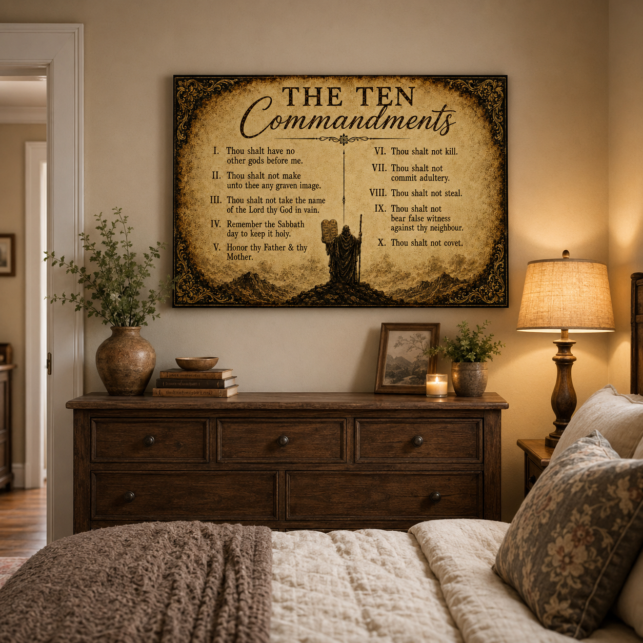 The Ten Commandments Canvas Print - Moses and Mount Sinai Vintage Art