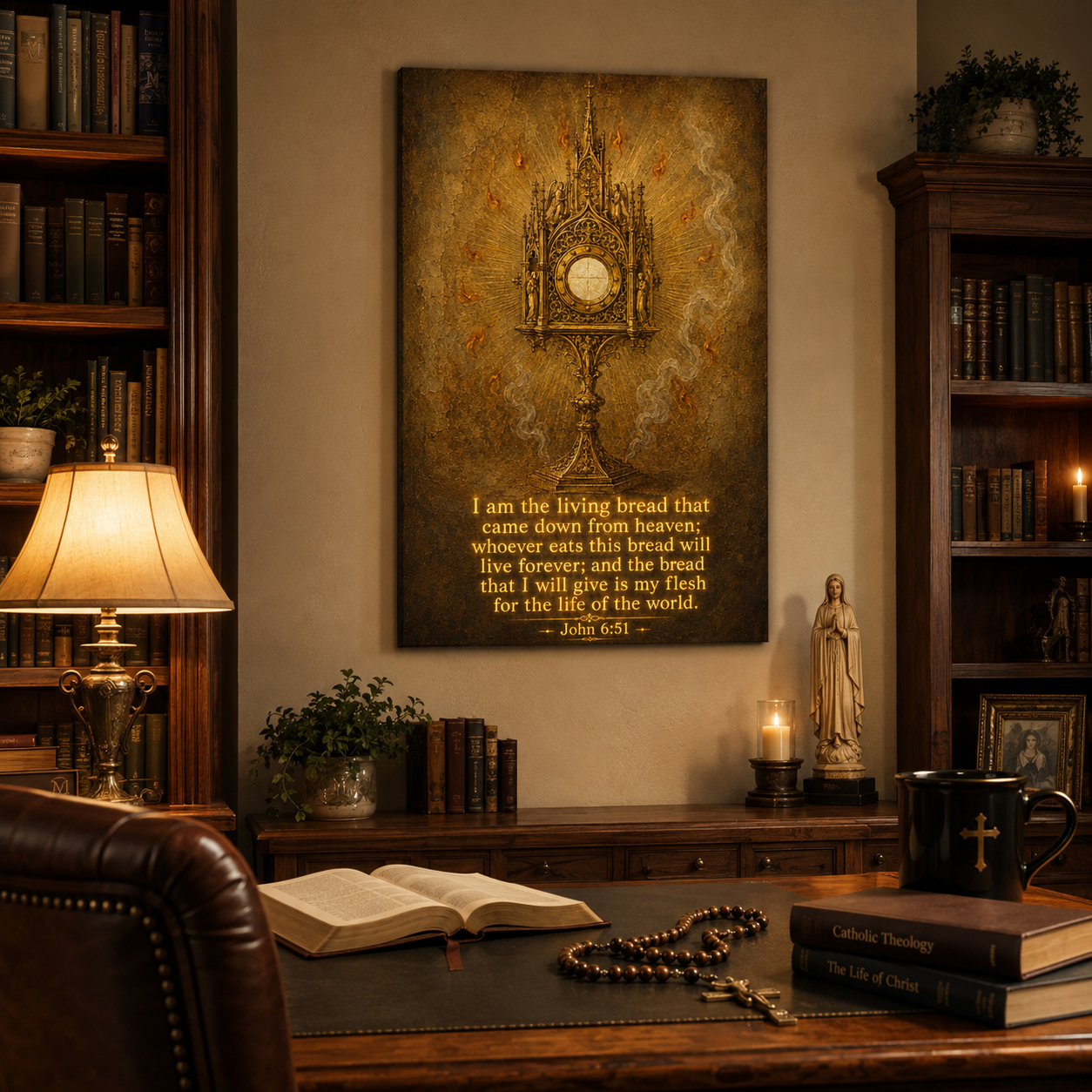 Holy Eucharist Canvas Print, John 6:51 “I Am the Living Bread”, Catholic Home Decor