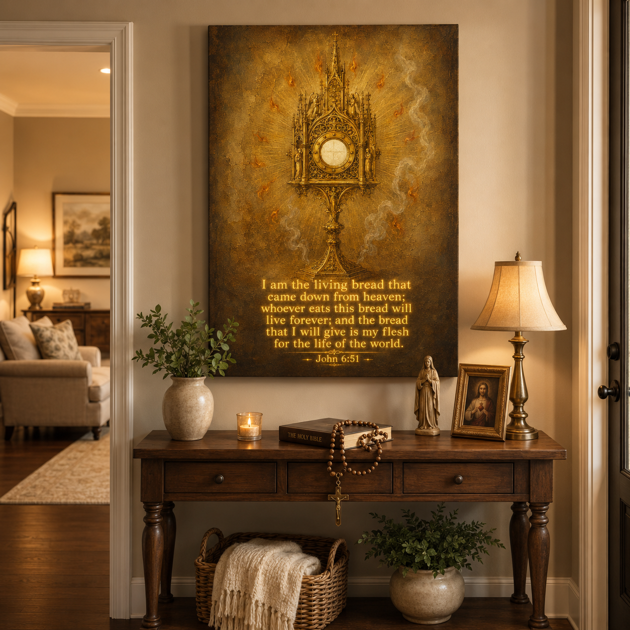 Holy Eucharist Canvas Print, John 6:51 “I Am the Living Bread”, Catholic Home Decor