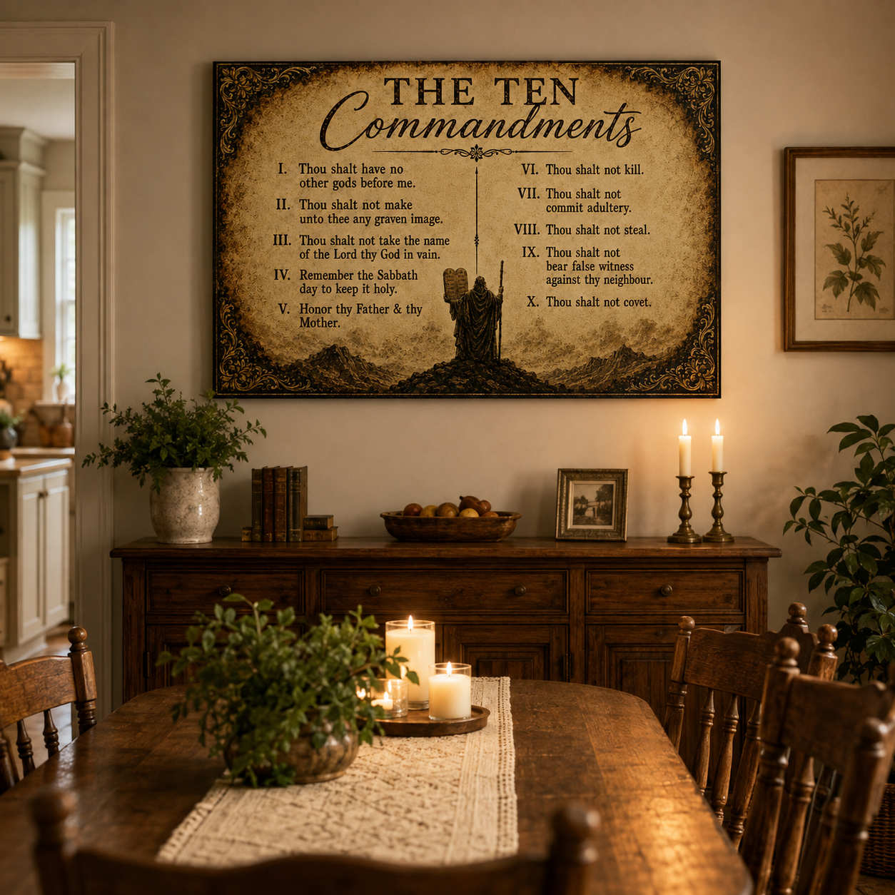 The Ten Commandments Canvas Print - Moses and Mount Sinai Vintage Art