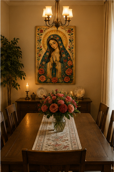 Blessed Virgin Mary with Rosary Canvas Print, Prayer Grace and Motherly Protection, Catholic Home Decor