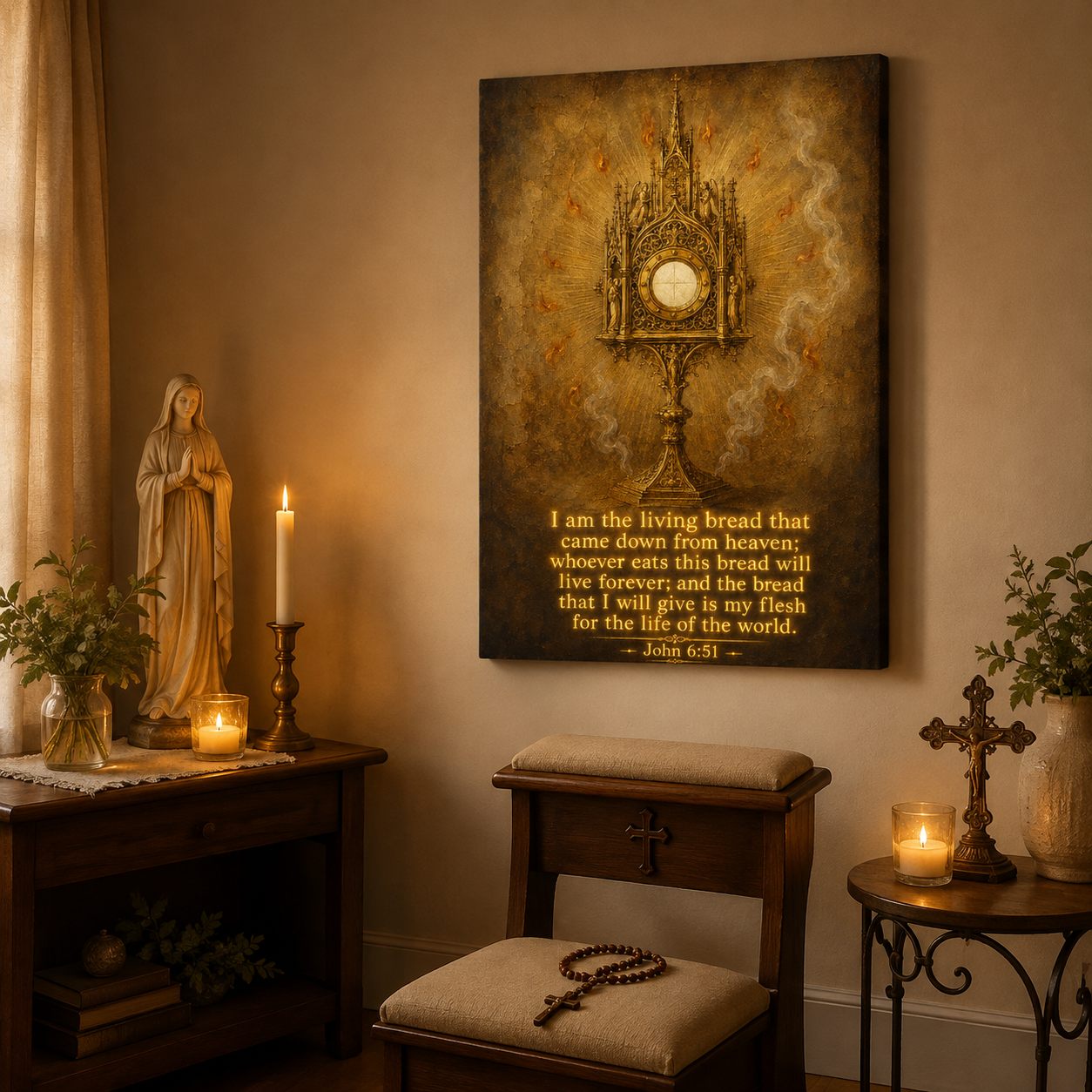 Holy Eucharist Canvas Print, John 6:51 “I Am the Living Bread”, Catholic Home Decor