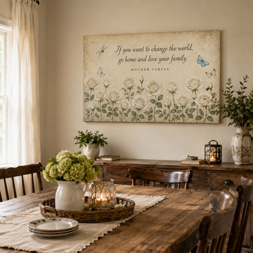 Mother Teresa Family Quote Canvas Print - White Roses Farmhouse Art
