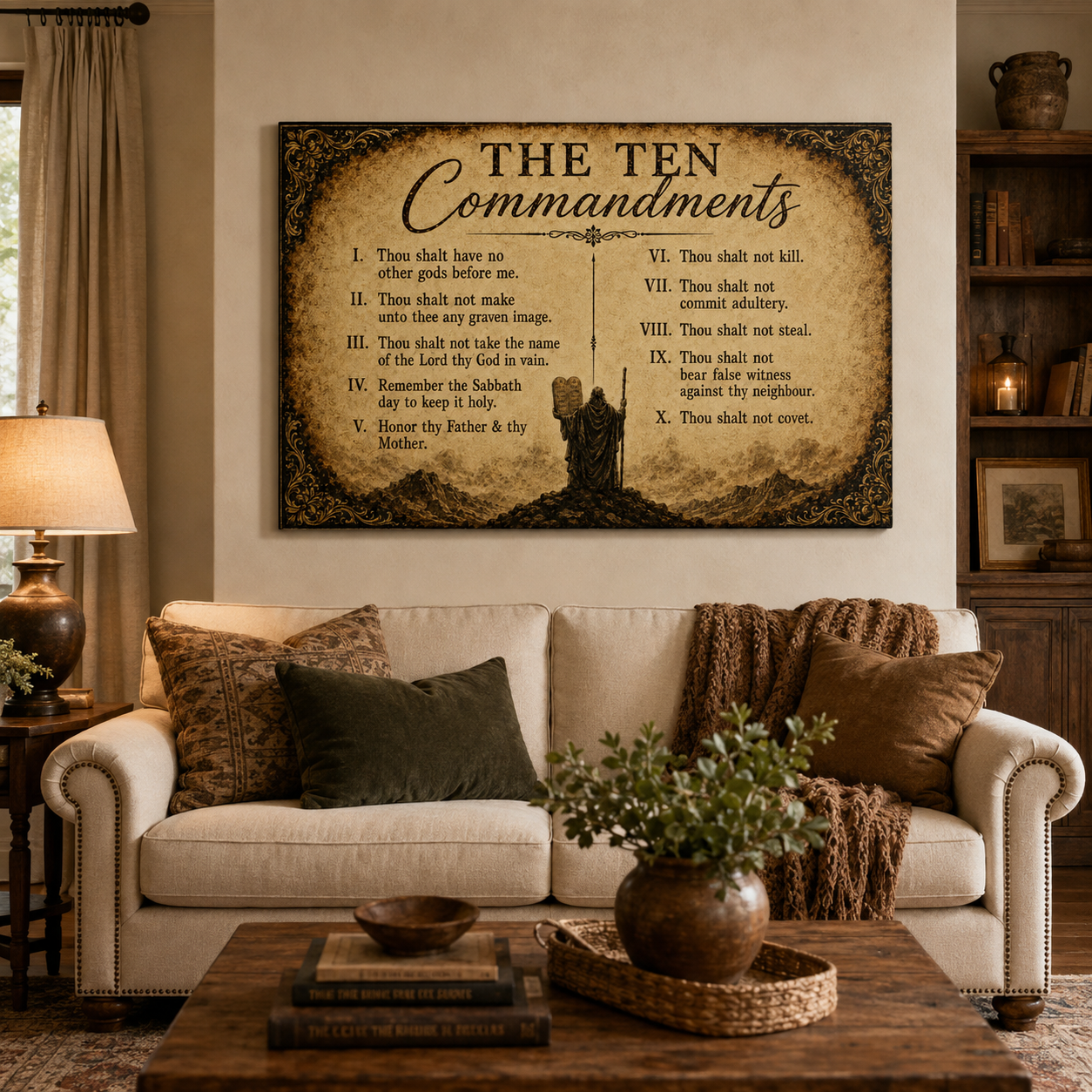 The Ten Commandments Canvas Print - Moses and Mount Sinai Vintage Art
