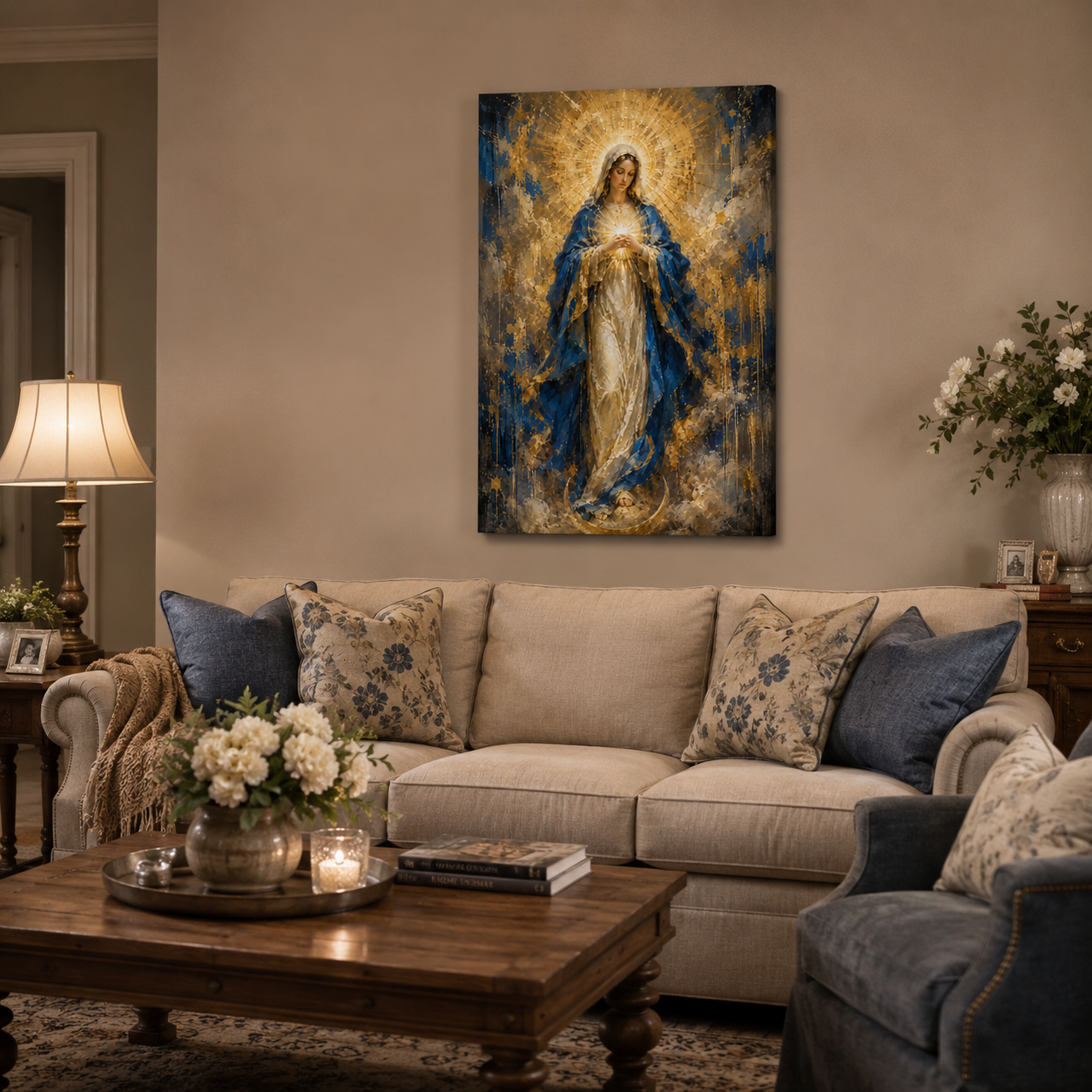 Virgin Mary Glowing Heart Canvas Print - Light For Your Living Room