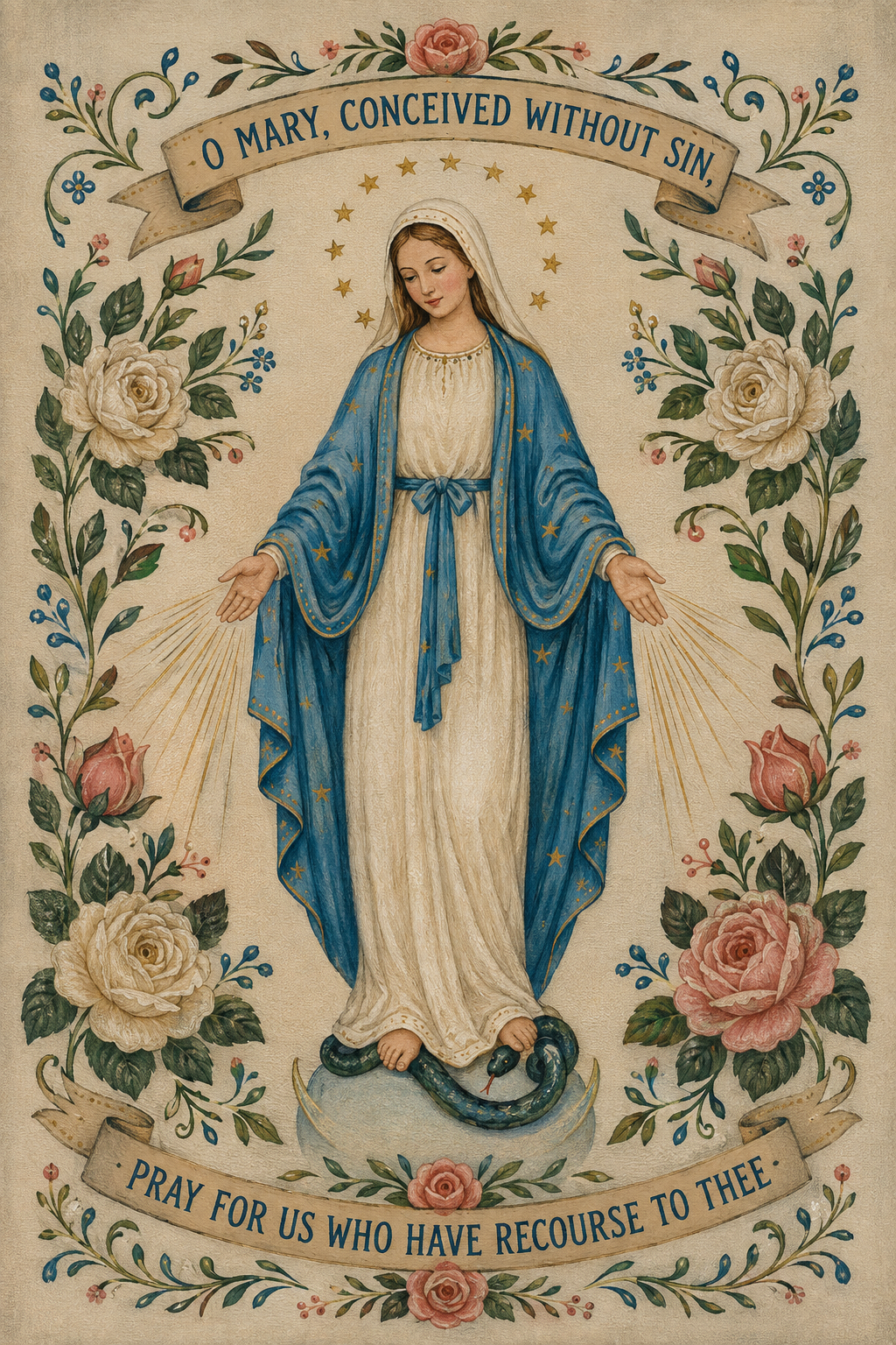 Our Lady of the Miraculous Medal Canvas Print, O Mary Conceived Without Sin Prayer, Catholic Home Decor