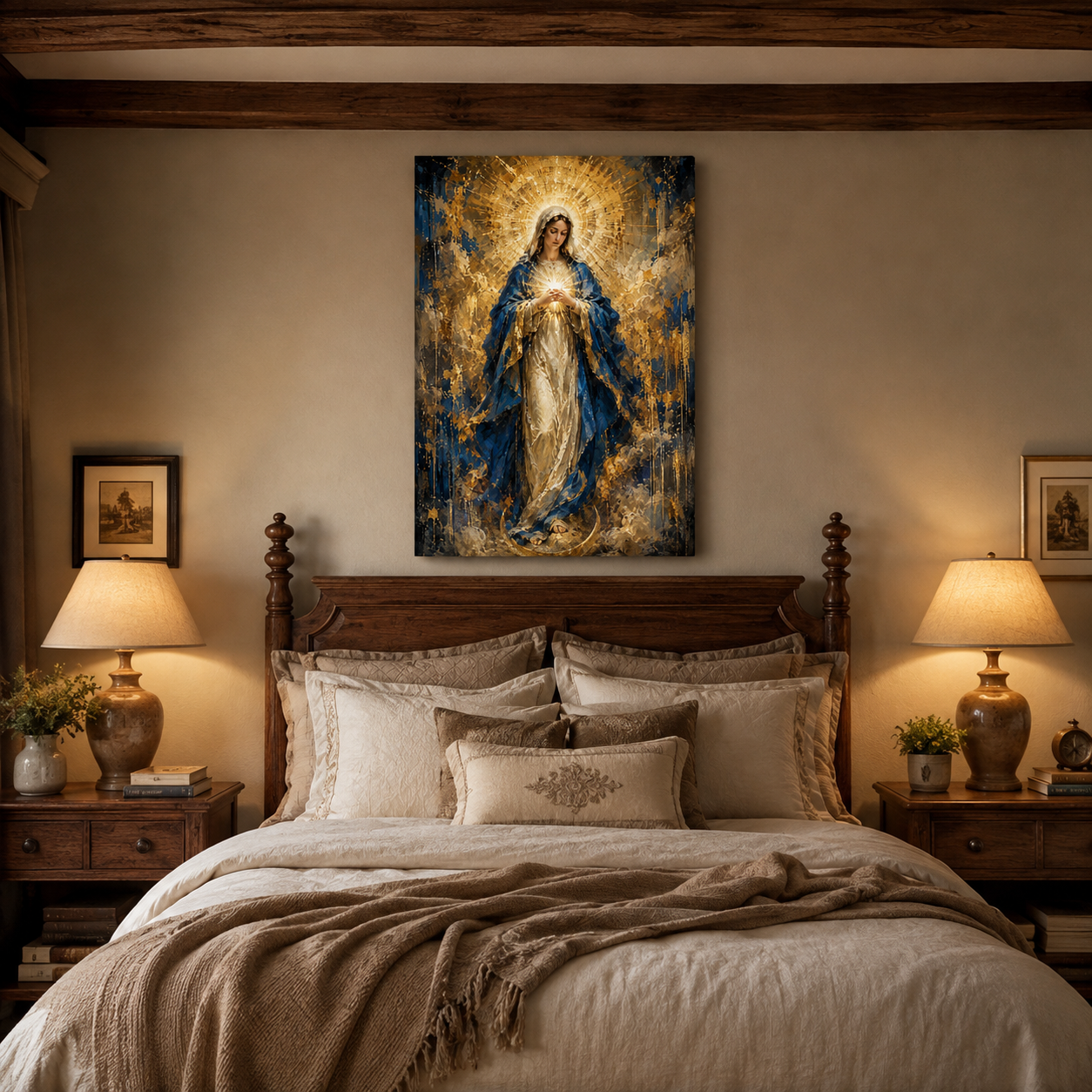 Virgin Mary Glowing Heart Canvas Print - Light For Your Living Room