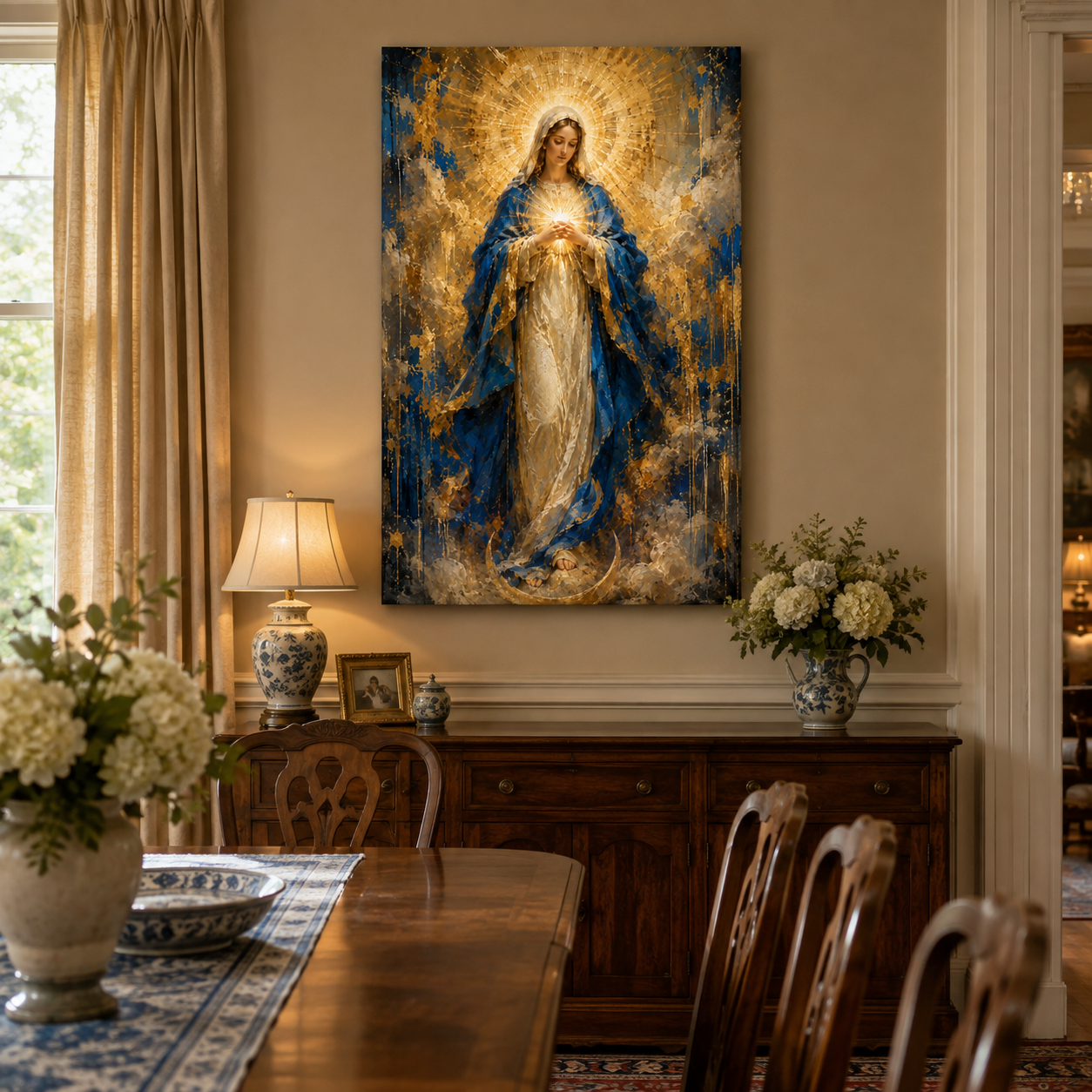 Virgin Mary Glowing Heart Canvas Print - Light For Your Living Room