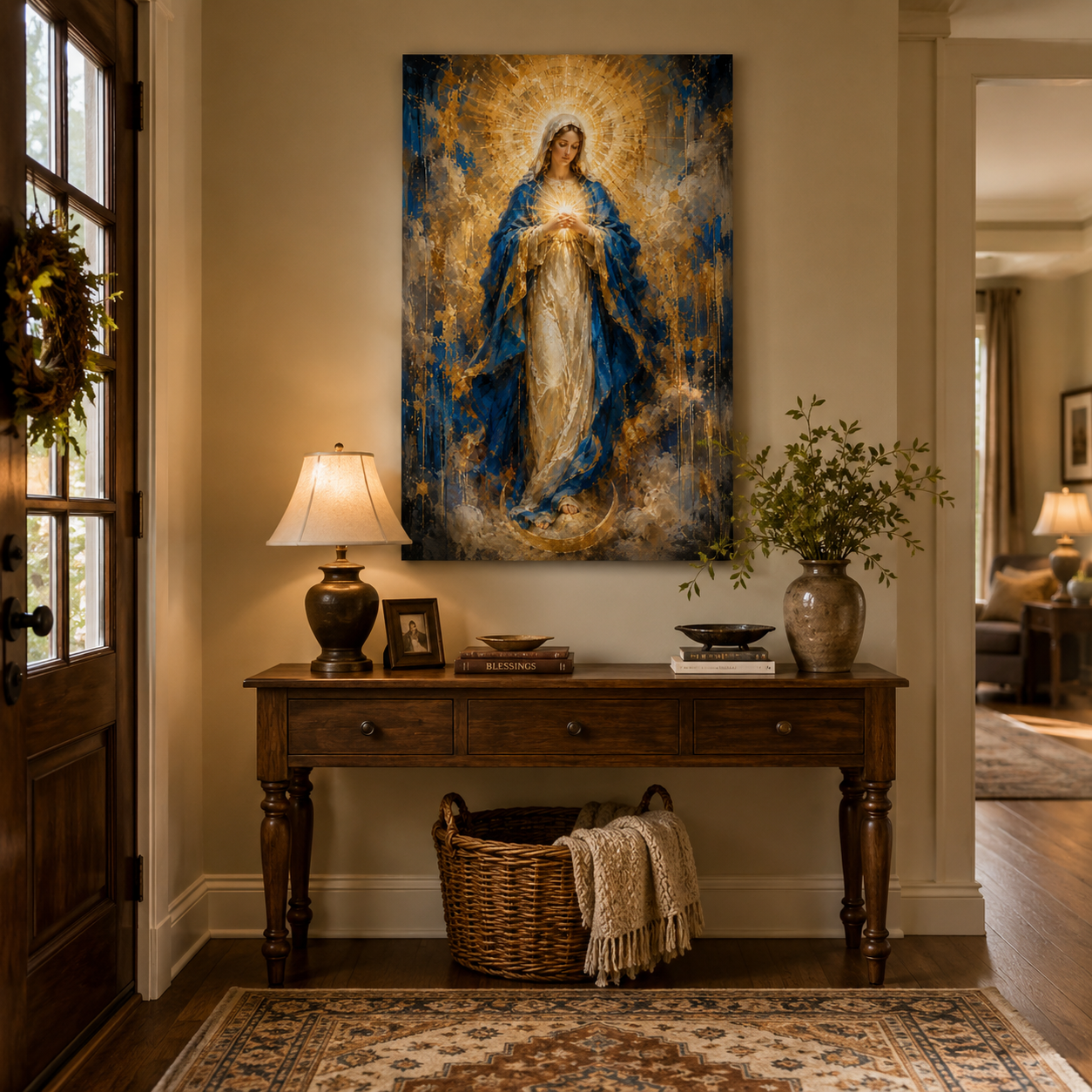 Virgin Mary Glowing Heart Canvas Print - Light For Your Living Room