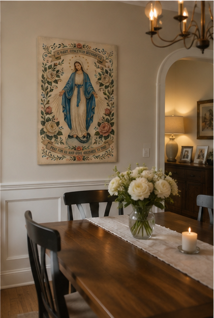 Our Lady of the Miraculous Medal Canvas Print, O Mary Conceived Without Sin Prayer, Catholic Home Decor