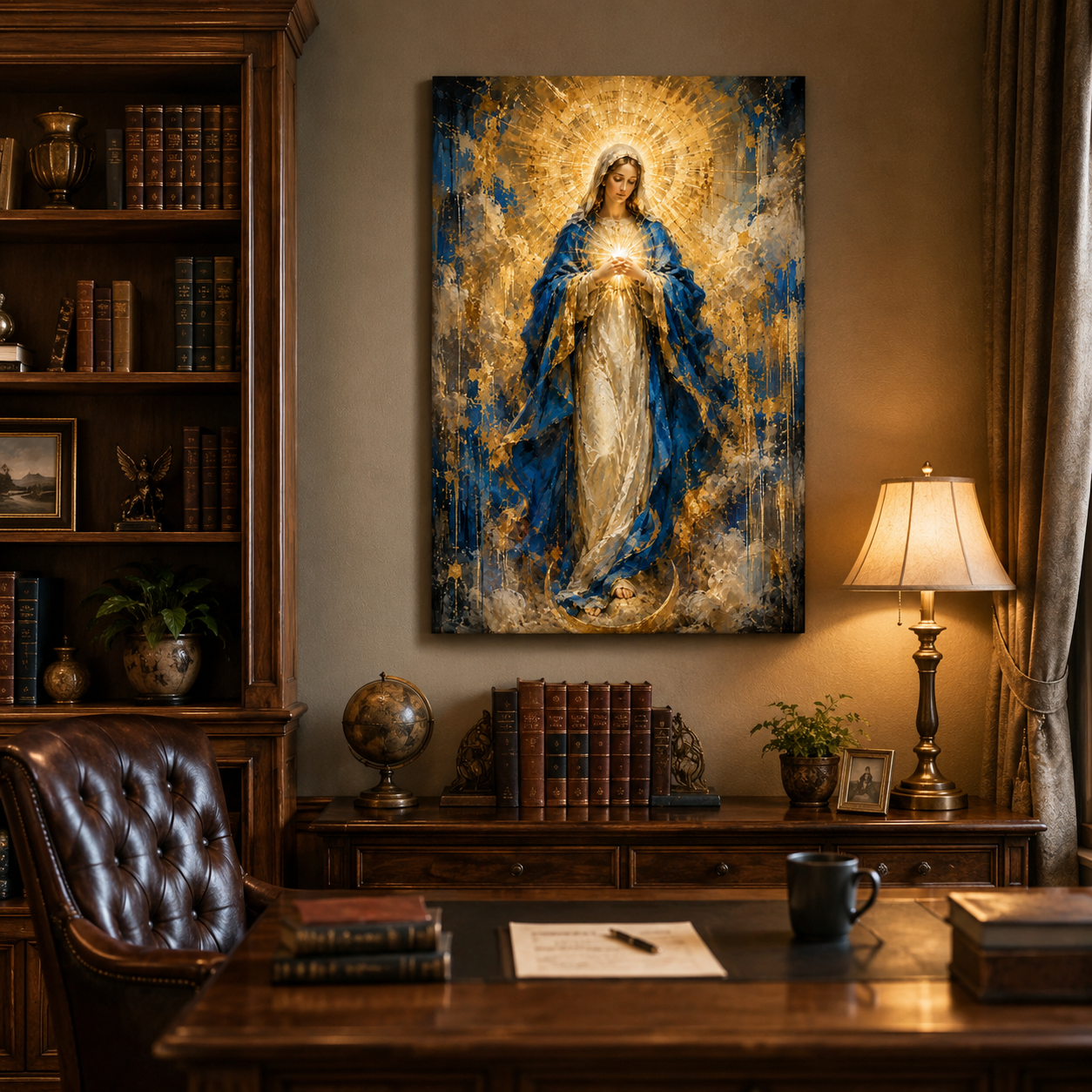 Virgin Mary Glowing Heart Canvas Print - Light For Your Living Room