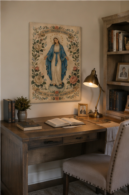 Our Lady of the Miraculous Medal Canvas Print, O Mary Conceived Without Sin Prayer, Catholic Home Decor