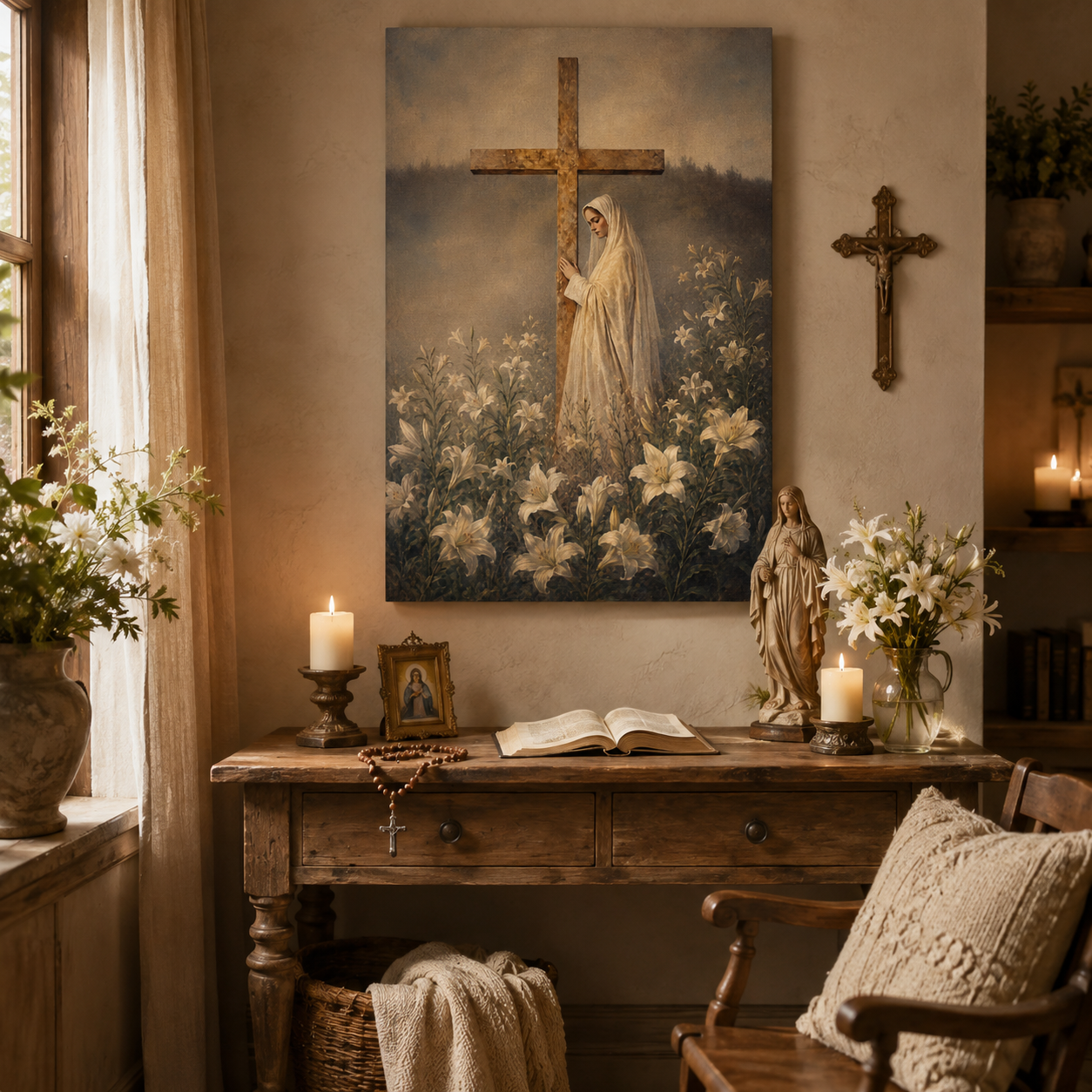 Virgin Mary at the Cross Canvas Print, John 19:25 Faithful Mother of Jesus, Catholic Home Decor