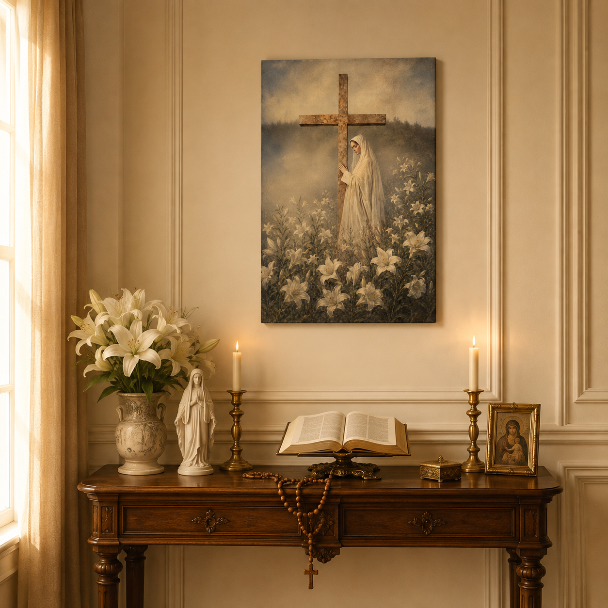 Virgin Mary at the Cross Canvas Print, John 19:25 Faithful Mother of Jesus, Catholic Home Decor