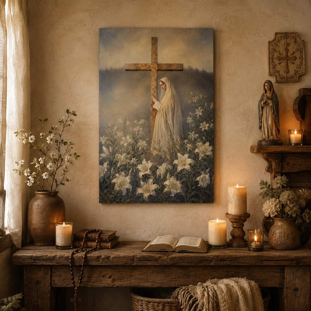 Virgin Mary at the Cross Canvas Print, John 19:25 Faithful Mother of Jesus, Catholic Home Decor