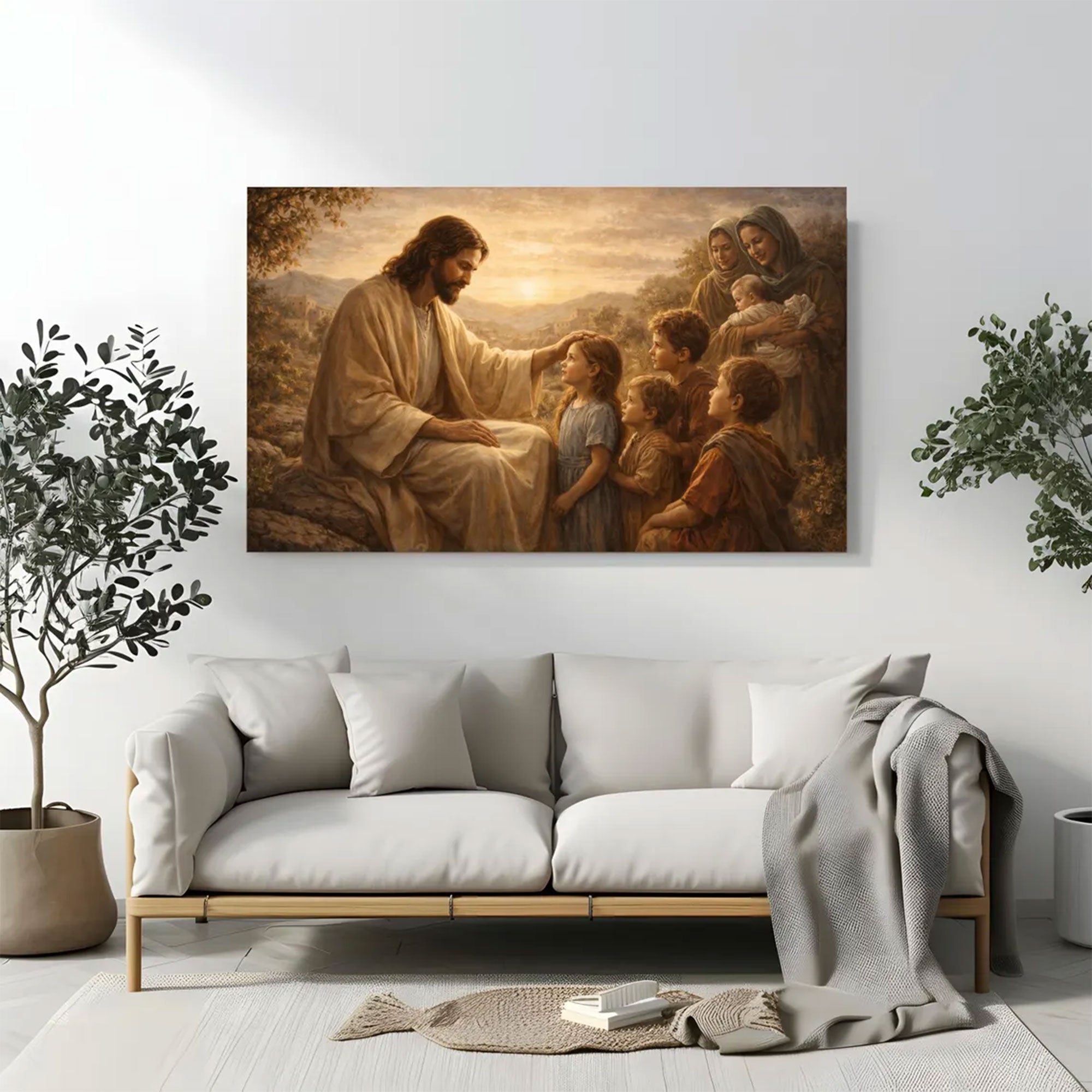 Jesus Blessing the Children Wall Art, Christian Canvas Print, Kids Room Faith Decor