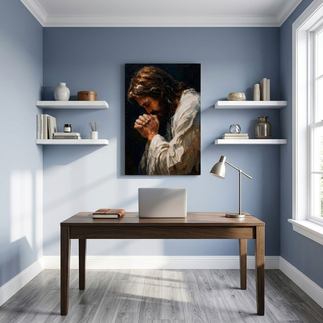 Jesus Praying Canvas Print, Christian Prayer Wall Art, Faith Home Decor