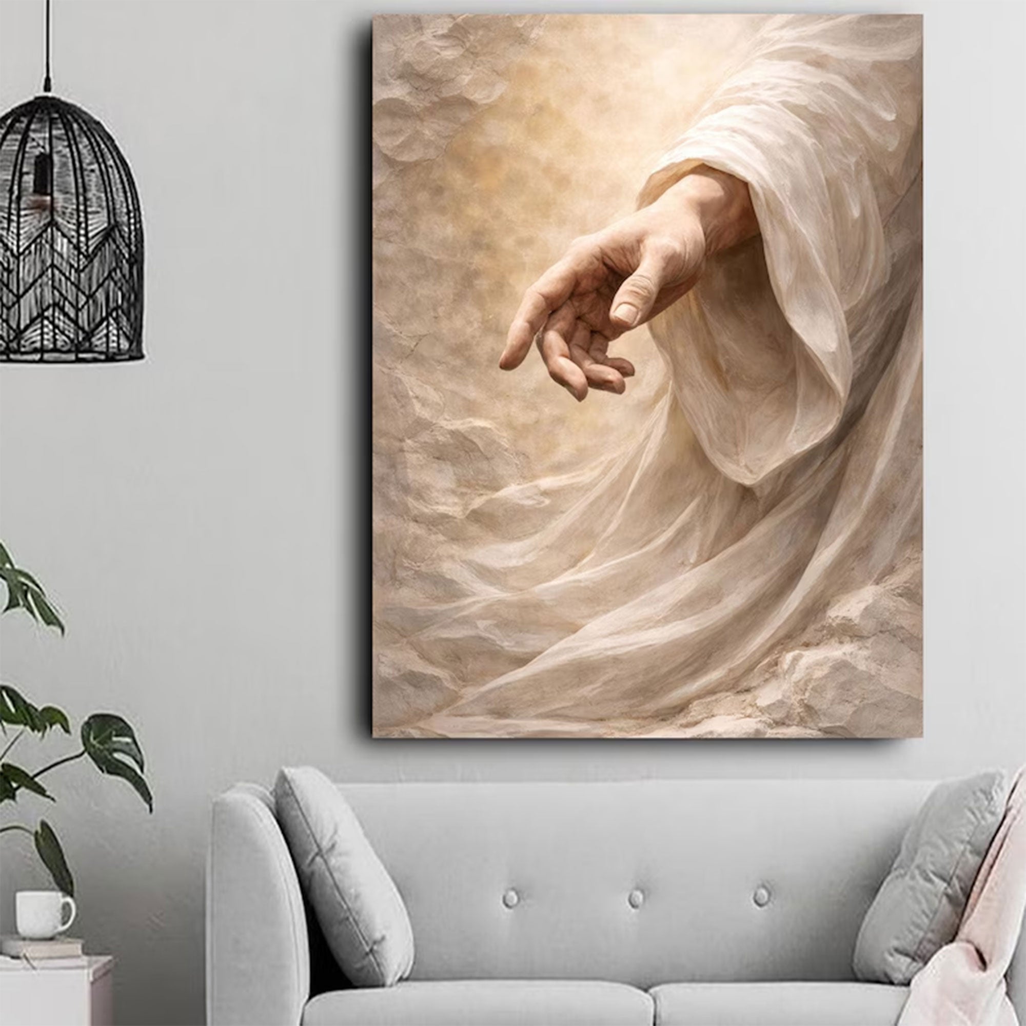 Hand of Jesus Fabric Wall Art, Christian Canvas Print, Biblical Faith Home Decor