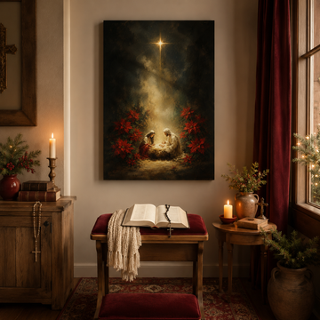 Nativity of Jesus Canvas Print, Star of Bethlehem and Holy Family, Catholic Christmas Home Decor