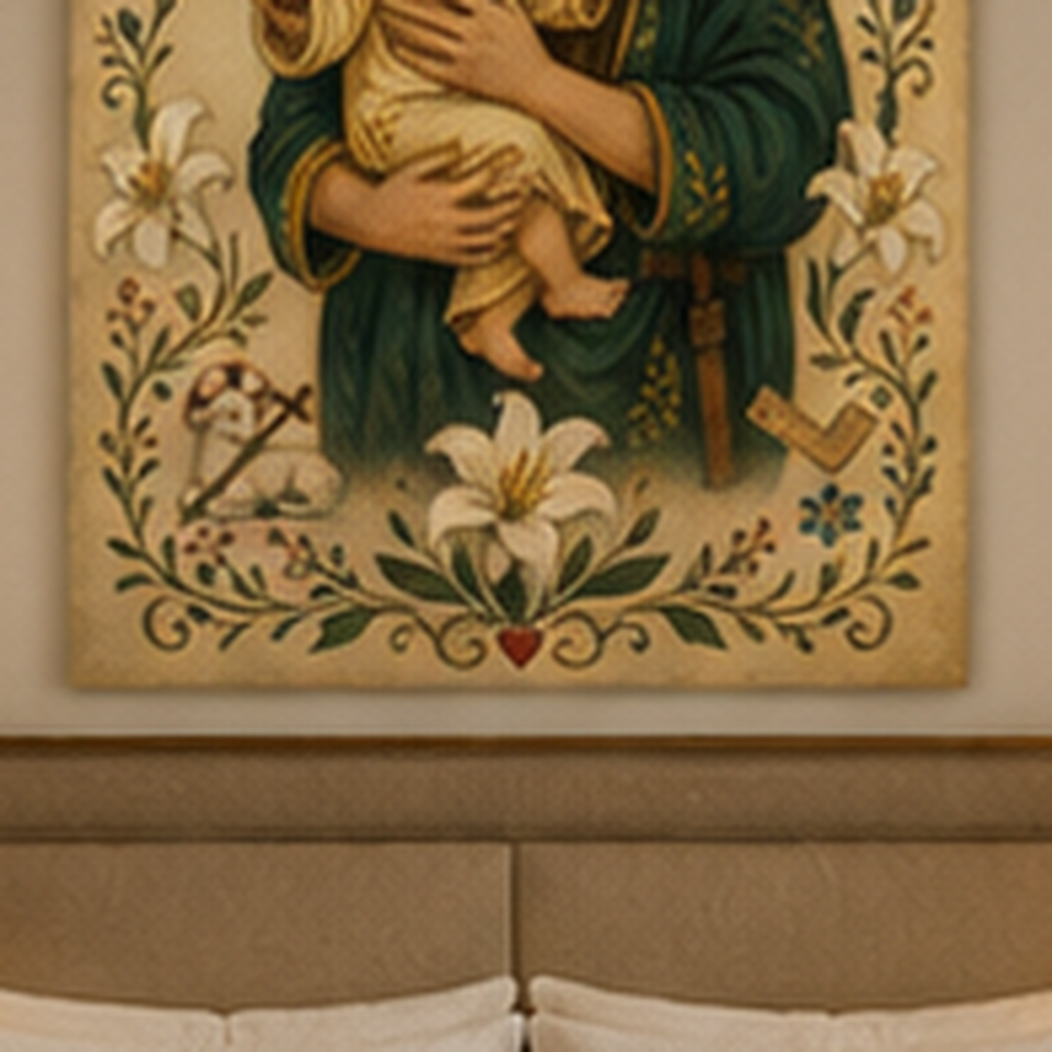 Saint Joseph and Child Jesus Canvas Print, Loving Father and Protector of the Holy Family, Catholic Home Decor