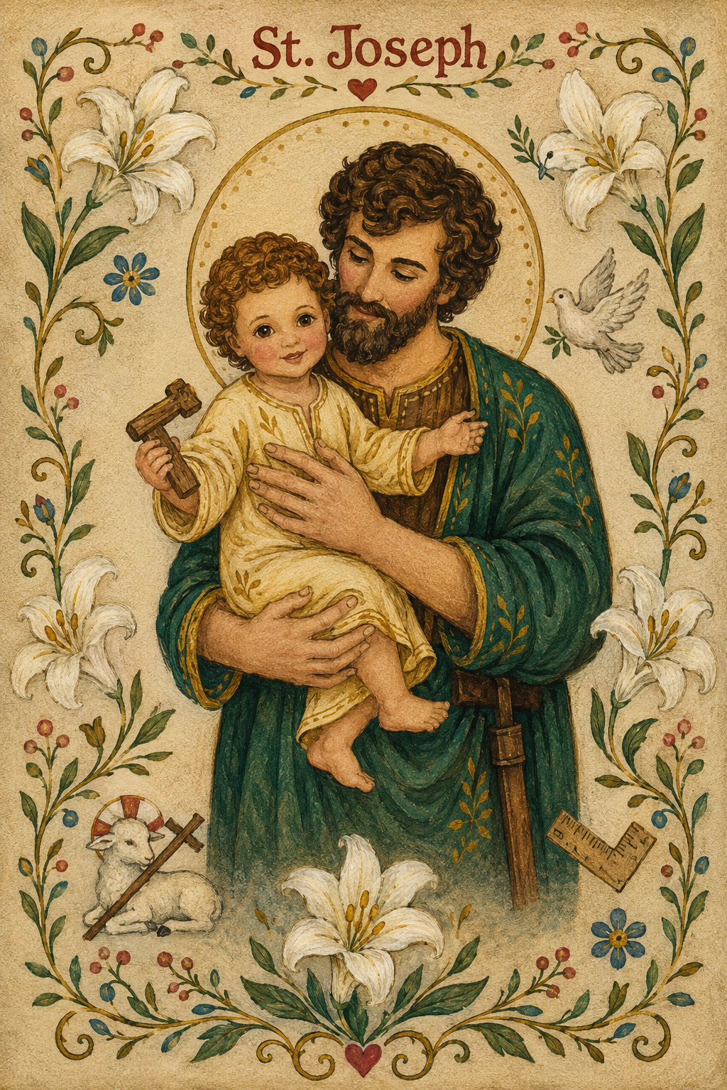 Saint Joseph and Child Jesus Canvas Print, Loving Father and Protector of the Holy Family, Catholic Home Decor