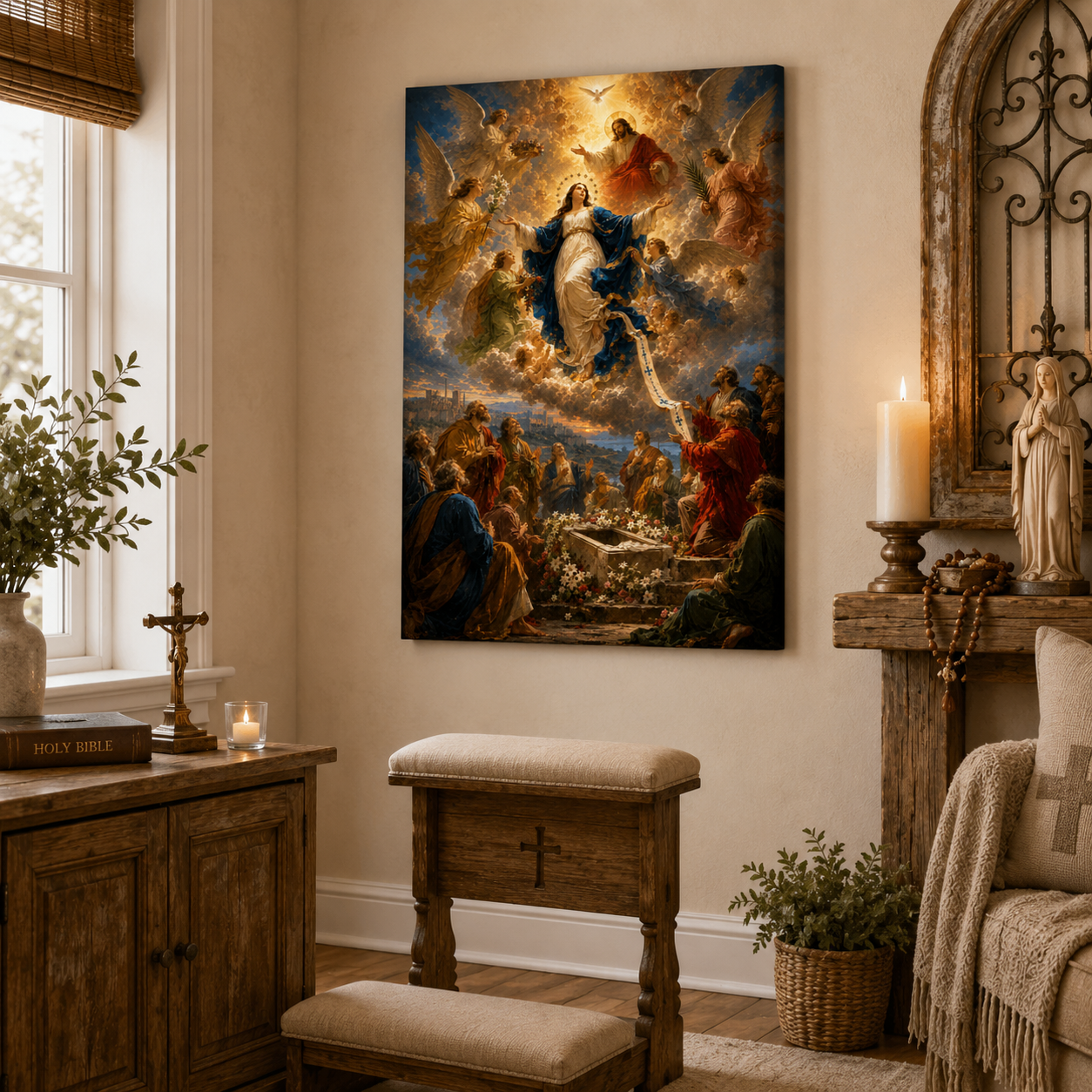 The Assumption of Mary Canvas Print - Welcomed by Jesus and Angels