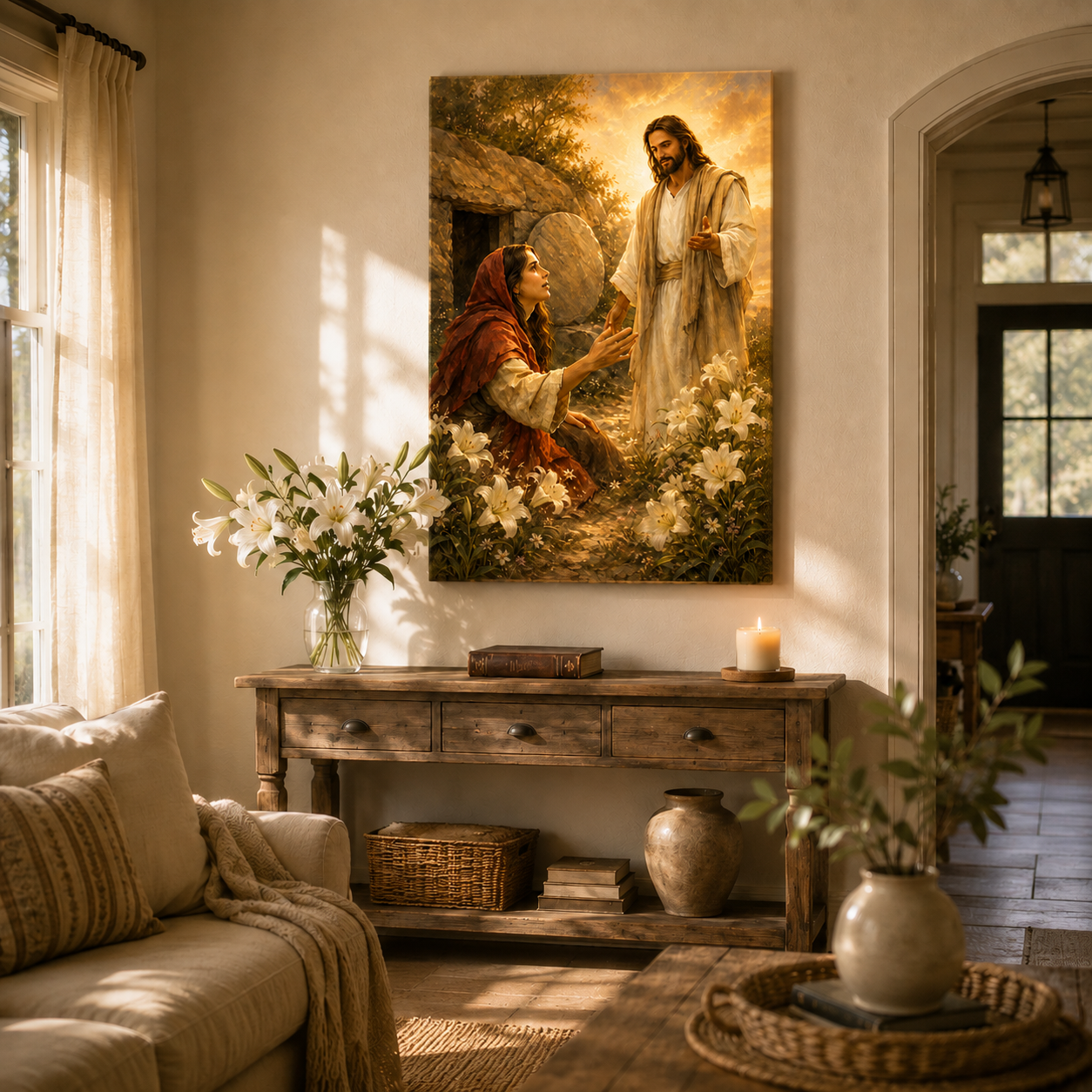 Risen Jesus and Mary Magdalene Canvas Print, John 20:16 “Mary”, Resurrection Christian Home Decor