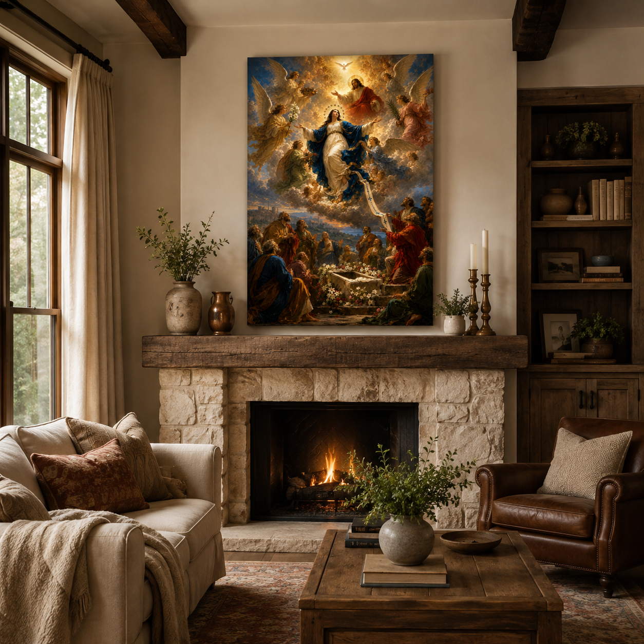 The Assumption of Mary Canvas Print - Welcomed by Jesus and Angels
