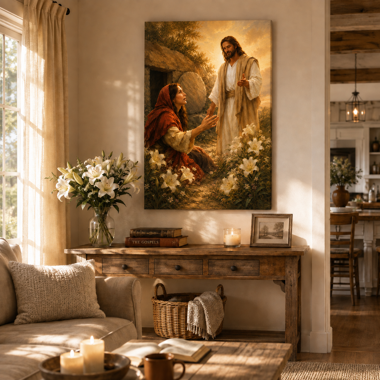 Risen Jesus and Mary Magdalene Canvas Print, John 20:16 “Mary”, Resurrection Christian Home Decor