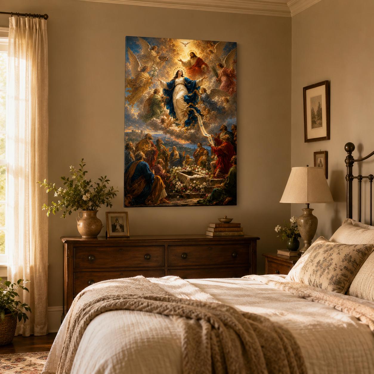 The Assumption of Mary Canvas Print - Welcomed by Jesus and Angels