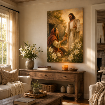 Risen Jesus and Mary Magdalene Canvas Print, John 20:16 “Mary”, Resurrection Christian Home Decor