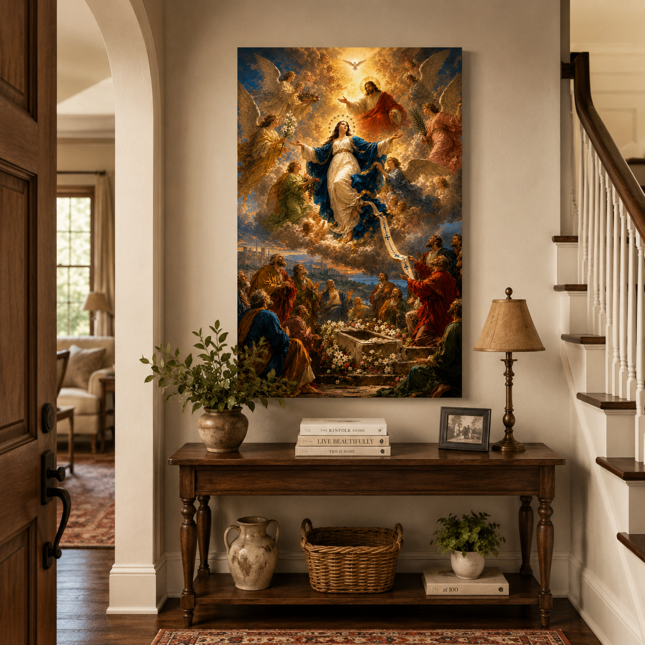 The Assumption of Mary Canvas Print - Welcomed by Jesus and Angels