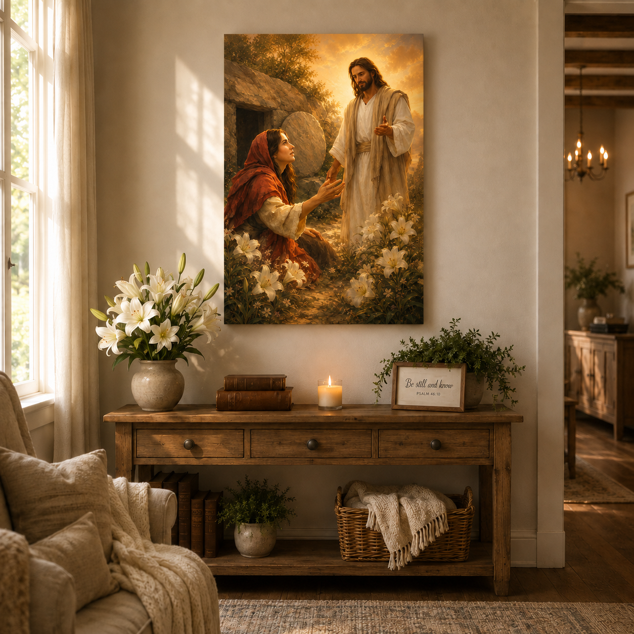 Risen Jesus and Mary Magdalene Canvas Print, John 20:16 “Mary”, Resurrection Christian Home Decor