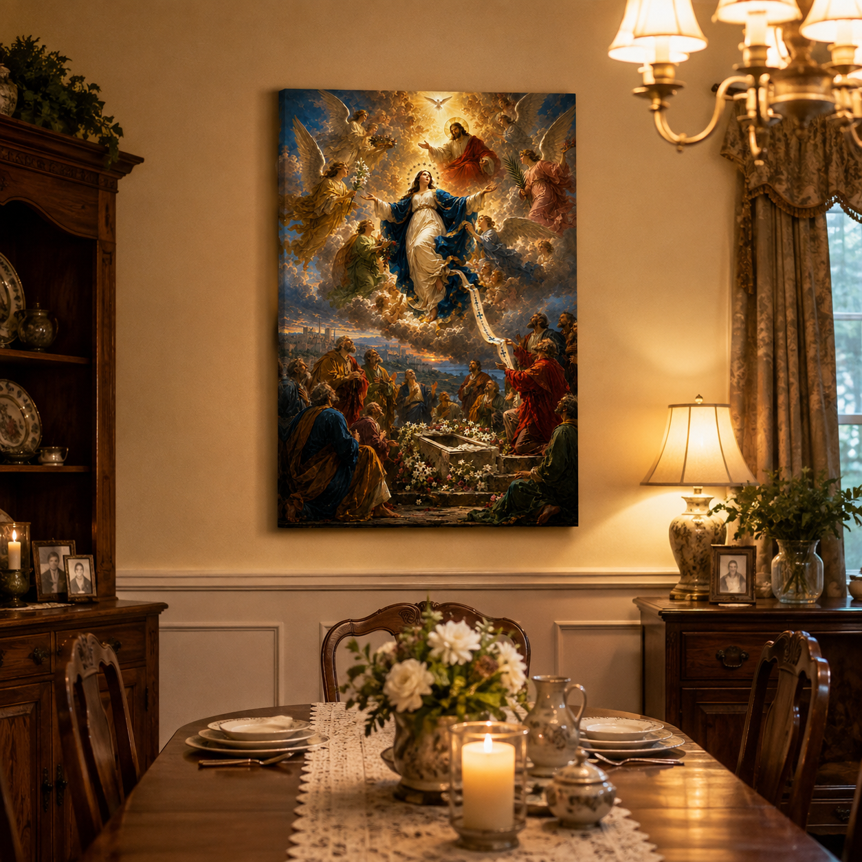 The Assumption of Mary Canvas Print - Welcomed by Jesus and Angels