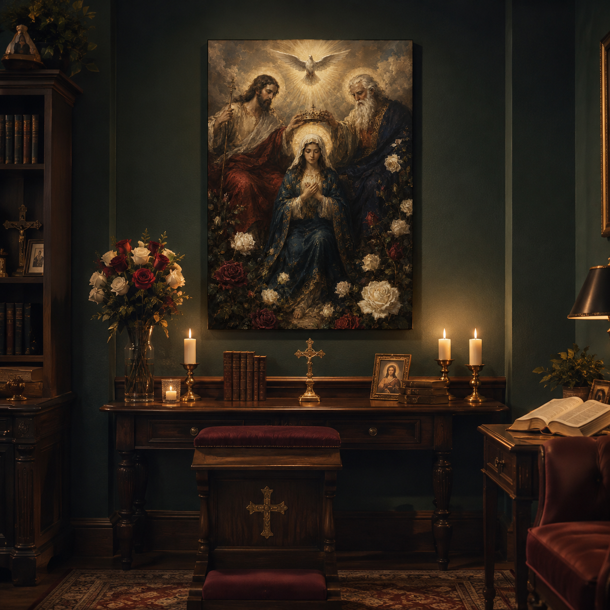 Coronation of the Virgin Mary Canvas Print, Queen of Heaven and Holy Trinity, Catholic Home Decor