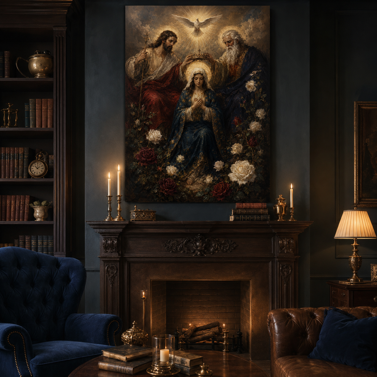 Coronation of the Virgin Mary Canvas Print, Queen of Heaven and Holy Trinity, Catholic Home Decor