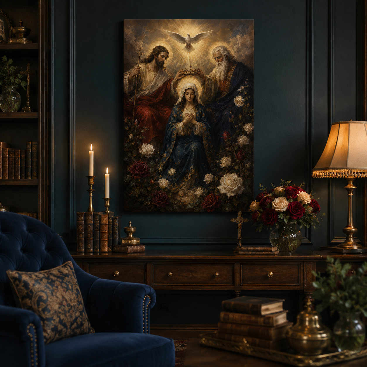 Coronation of the Virgin Mary Canvas Print, Queen of Heaven and Holy Trinity, Catholic Home Decor