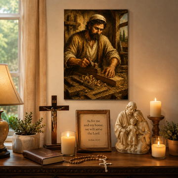 Saint Joseph the Carpenter Canvas Print, Catholic Wall Decor, Christian Gift for Home