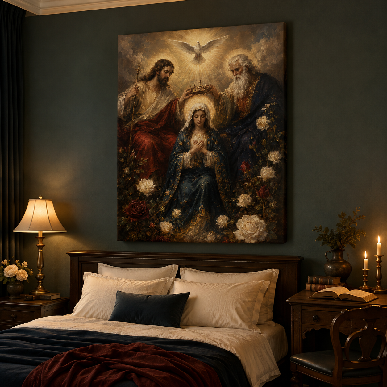 Coronation of the Virgin Mary Canvas Print, Queen of Heaven and Holy Trinity, Catholic Home Decor