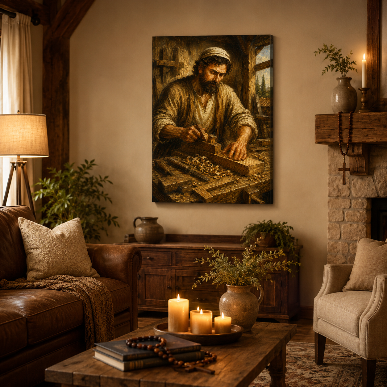 Saint Joseph the Carpenter Canvas Print, Catholic Wall Decor, Christian Gift for Home