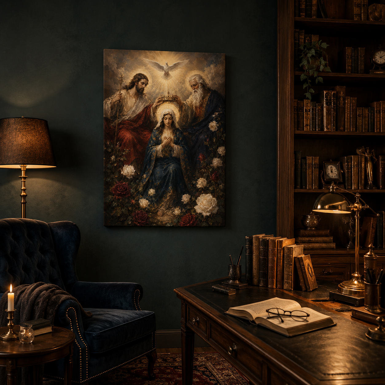 Coronation of the Virgin Mary Canvas Print, Queen of Heaven and Holy Trinity, Catholic Home Decor