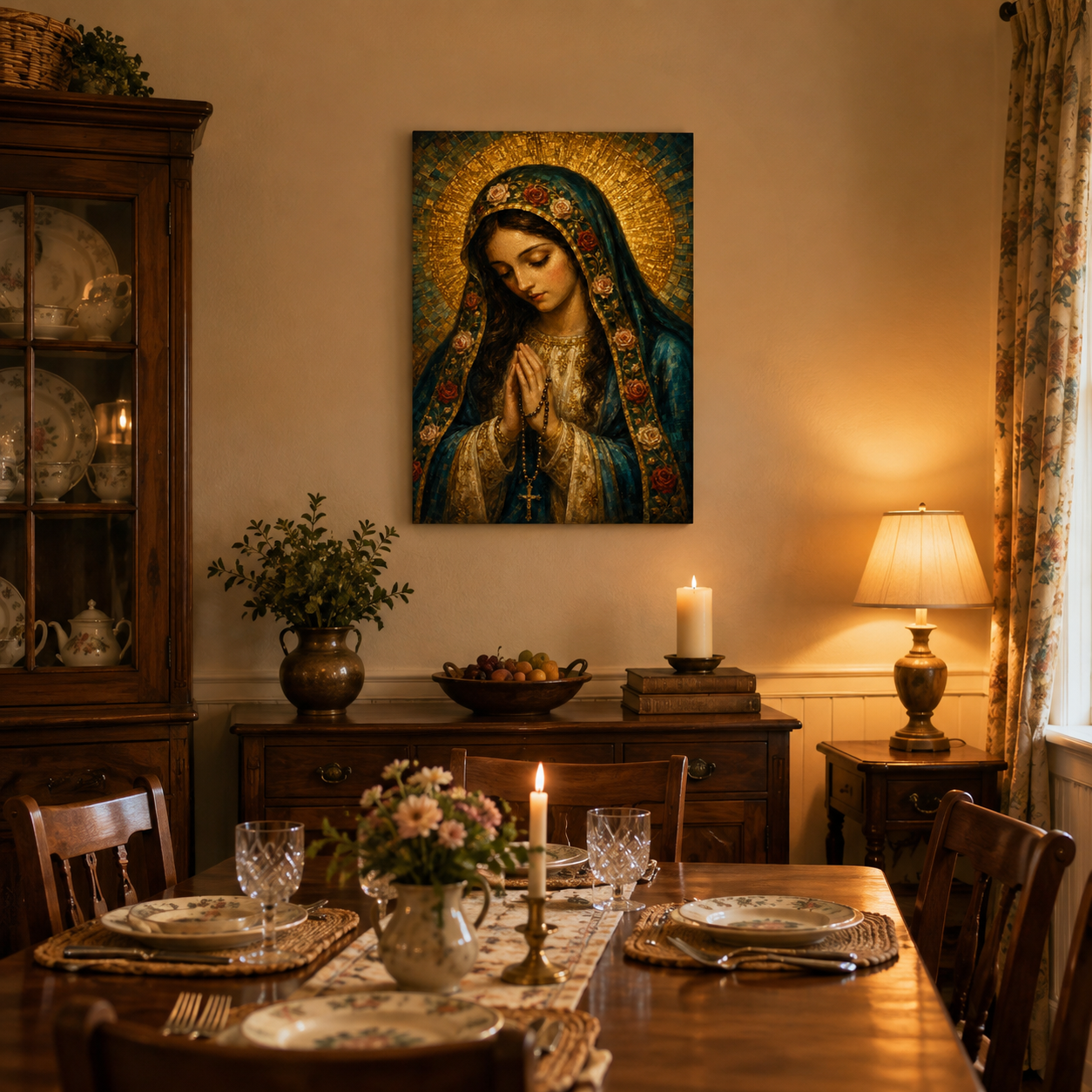 Virgin Mary with Rosary Canvas Print - She Prays With You Always