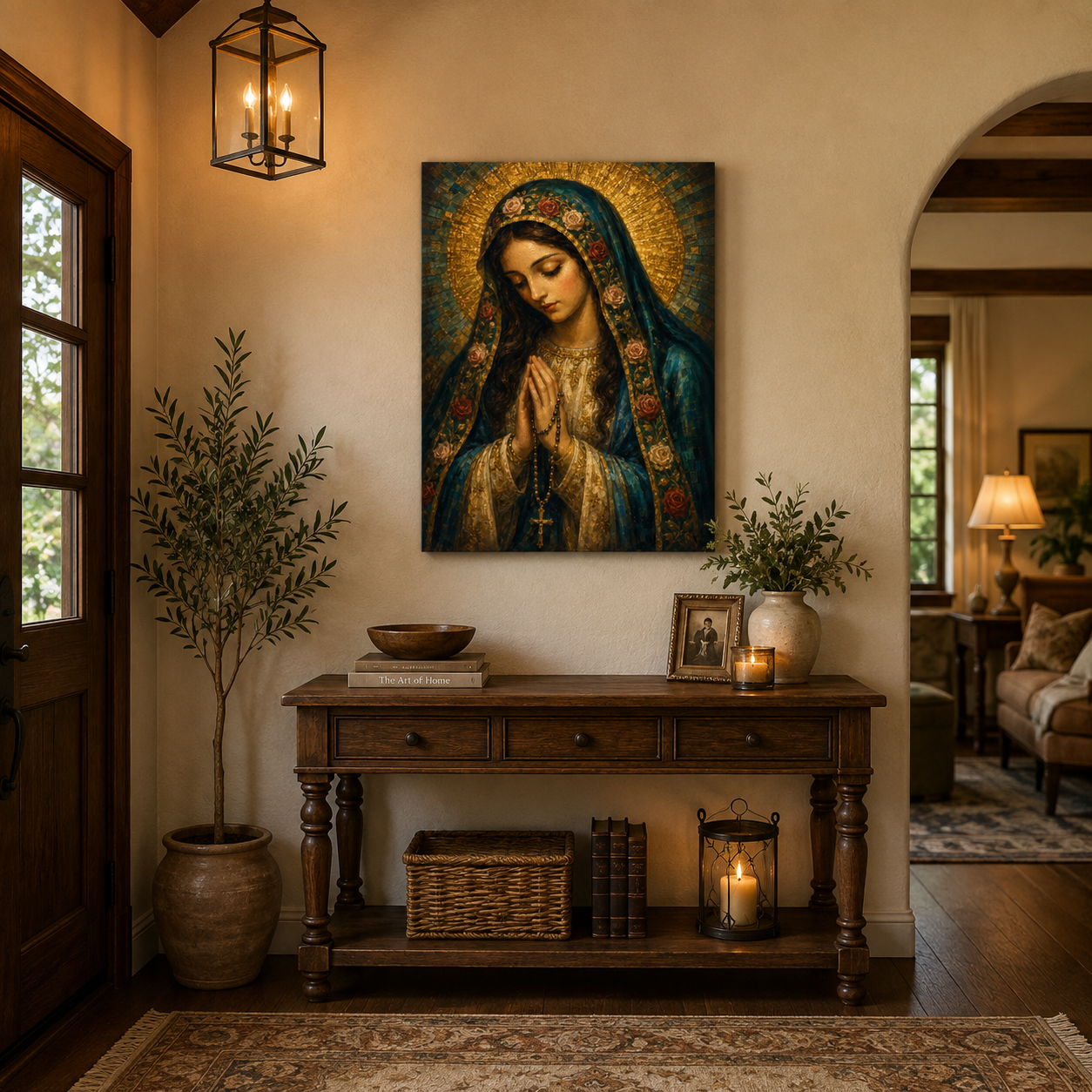 Virgin Mary with Rosary Canvas Print - She Prays With You Always
