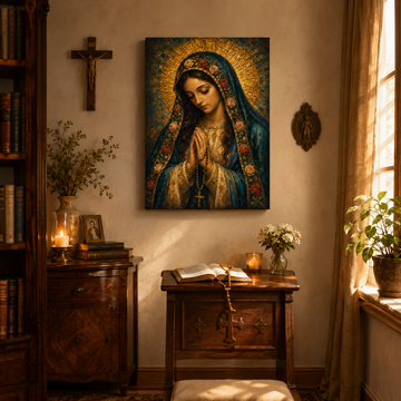 Virgin Mary with Rosary Canvas Print - She Prays With You Always