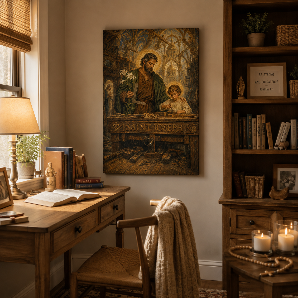 Saint Joseph and Child Jesus Canvas Print, Catholic Wall Decor, Faith Gift for Home