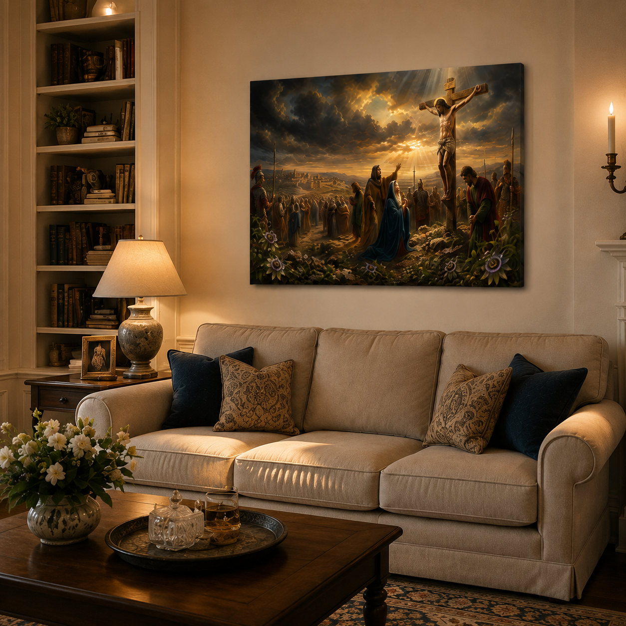 Crucifixion of Jesus Canvas Print, John 19:25 Mary at the Foot of the Cross, Catholic Home Decor